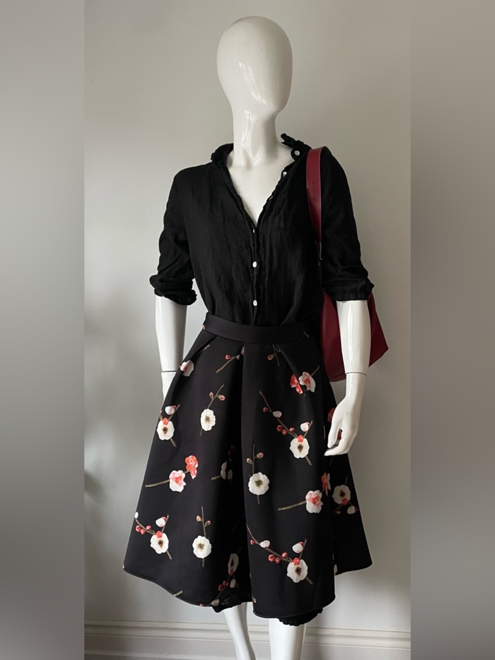 MO&Co Black Floral Skater Skirt Structured A Line Mini Small